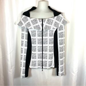JOSEPH RIBKOFF Black and White Portrait Collar Zip Up Jacket Top